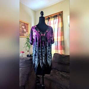 Fashion Bug Women's Top  With Peacock Feather Print